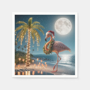 Flamingo trägt einen Weihnachtskranz Serviette