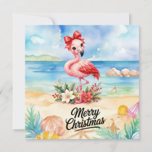 Flamingo trägt Weihnachtsmannmütze zu Weihnachten Karte