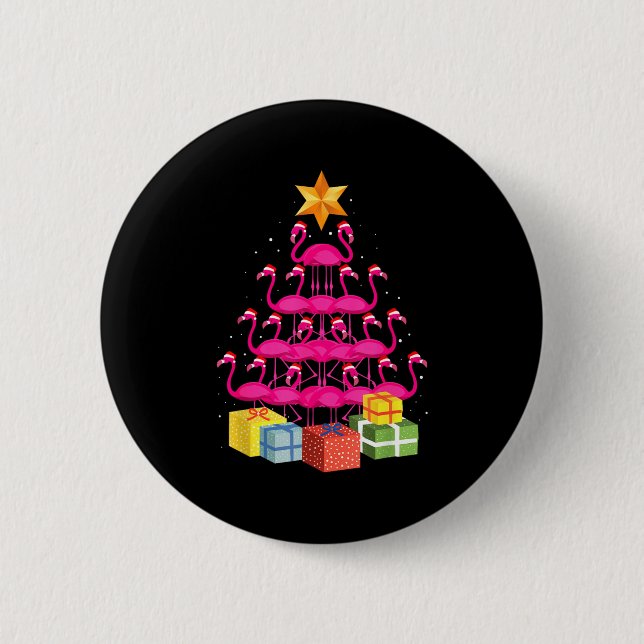 Flamingo Tree Funny Ugly Christmas  Button (Vorderseite)