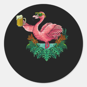 Flamingo trinken Bier Party Runder Aufkleber