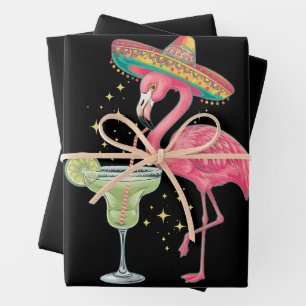 Flamingo trinkt Margarita Lustiger mexikanischer P Geschenkpapier Set