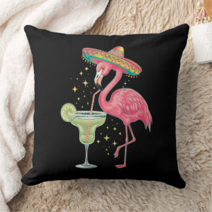 Flamingo trinkt Margarita Lustiger mexikanischer P Kissen