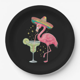 Flamingo trinkt Margarita Lustiger mexikanischer P Pappteller