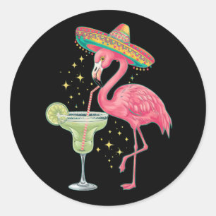 Flamingo trinkt Margarita Lustiger mexikanischer P Runder Aufkleber