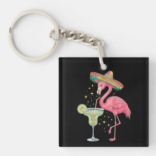 Flamingo trinkt Margarita Lustiger mexikanischer P Schlüsselanhänger