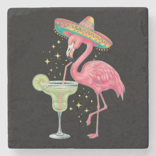 Flamingo trinkt Margarita Lustiger mexikanischer P Steinuntersetzer
