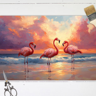Flamingo-Trio am Strand Decoupage Seidenpapier