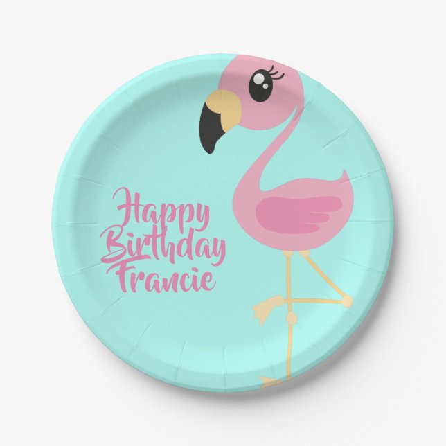 Flamingo Tropical 1. Geburtstag Teller (Vorderseite)