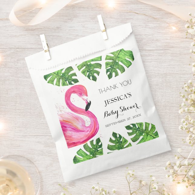 Flamingo Tropical Blätter Baby Dusche Gastgeschenk Geschenktütchen (Ausgeschnitten)