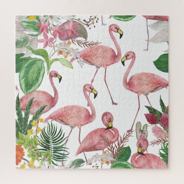 Flamingo Tropical Blätter Watercolor Muster (Vertikal)