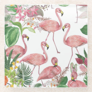 Flamingo Tropical Blätter Watercolor Muster Glasuntersetzer