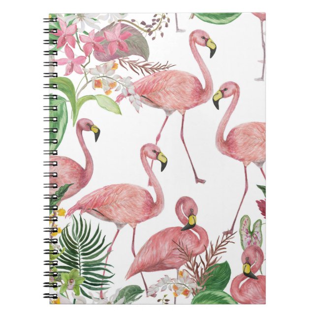 Flamingo Tropical Blätter Watercolor Muster Notizblock (Vorderseite)