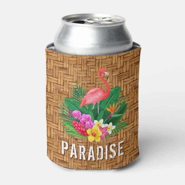 Flamingo Tropical Blume auf Wicker Print Dosenkühler (Kanne Vorderseite)