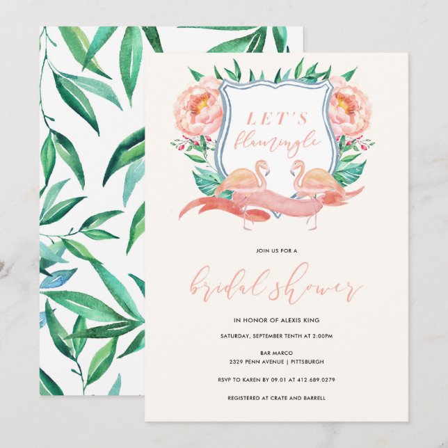 Flamingo Tropical Bridal Dusche Einladung (Vorne/Hinten)