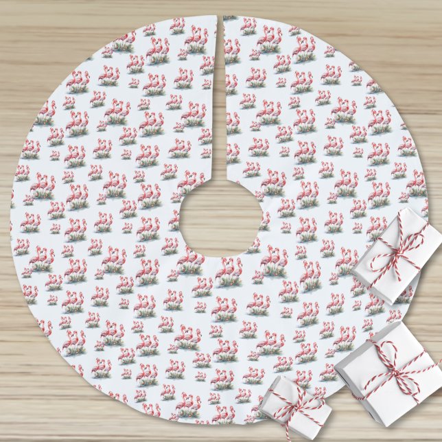 Flamingo Tropical Christmas Polyester Weihnachtsbaumdecke (Flamingo Tropical Christmas Brushed Polyester Tree Skirt )