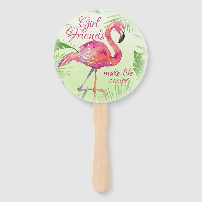 Flamingo Tropical Ferns Elegante Watercolor Fächer (Vorderseite)