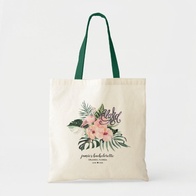 Flamingo Tropical Floral Bridesmaid Gefallen Tote  Tragetasche (Vorne)