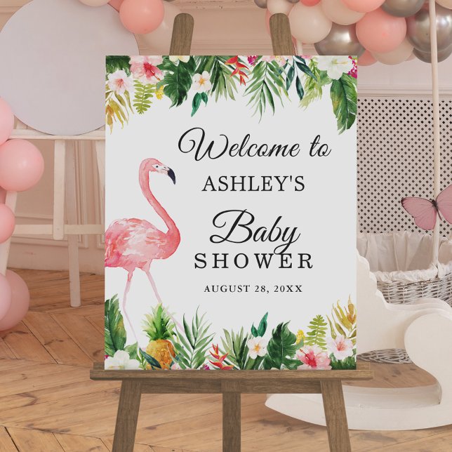 Flamingo Tropical Floral Girl Babyduschzeichen Poster (Von Creator hochgeladen)
