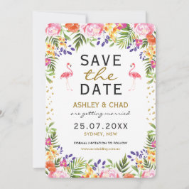 Flamingo Tropical Floral Wedding speichern das Dat Save The Date