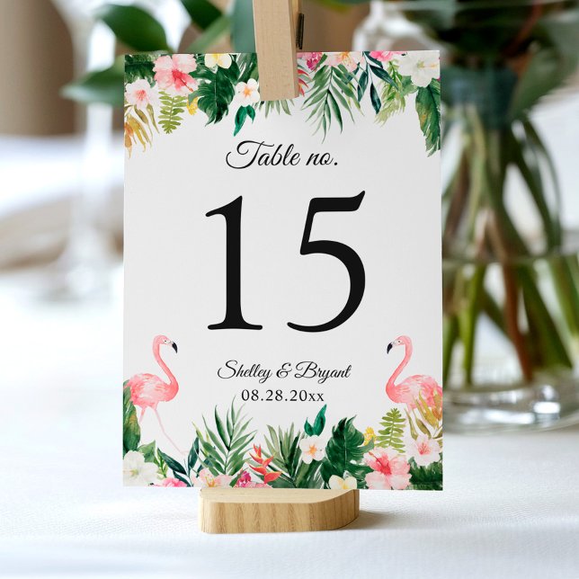 Flamingo Tropical Floral Wedding Tischnummer (Von Creator hochgeladen)