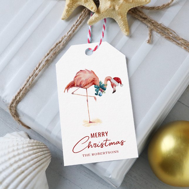 Flamingo Tropical Frohe Weihnachten Geschenkanhänger (Von Creator hochgeladen)
