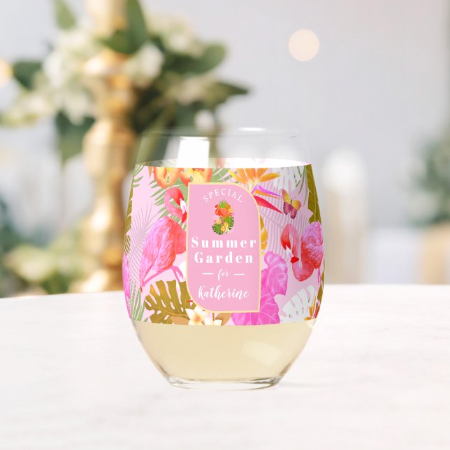 Flamingo Tropical Garden Pink Weinglas Ohne Stiel (Insitu (Hochzeit))