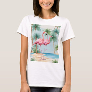 Flamingo Tropical Island Tshirt Beach Palmbäume
