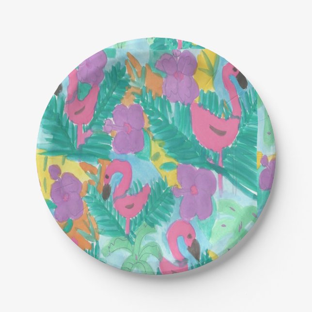 Flamingo Tropical Jungle Print Pappteller (Vorderseite)