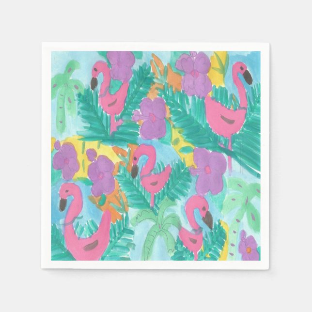Flamingo Tropical Jungle Print Serviette (Vorderseite)
