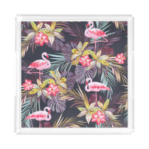 Flamingo Tropical: Sommer nahtloses Muster Acryl Tablett
