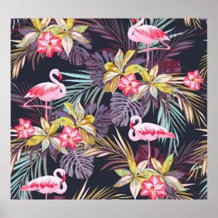 Flamingo Tropical: Sommer nahtloses Muster Poster
