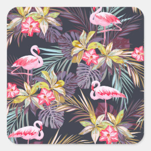 Flamingo Tropical: Sommer nahtloses Muster Quadratischer Aufkleber