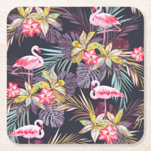 Flamingo Tropical: Sommer nahtloses Muster Rechteckiger Pappuntersetzer