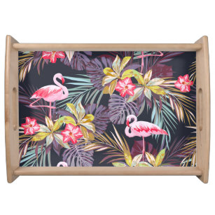 Flamingo Tropical: Sommer nahtloses Muster Serviertablett