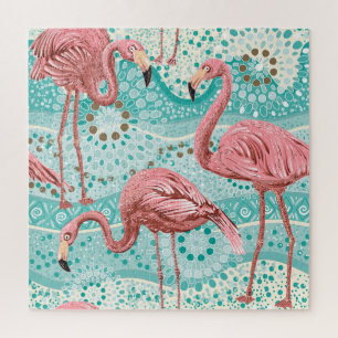 Flamingo Tropical: Vintages Tapete mit Blumen