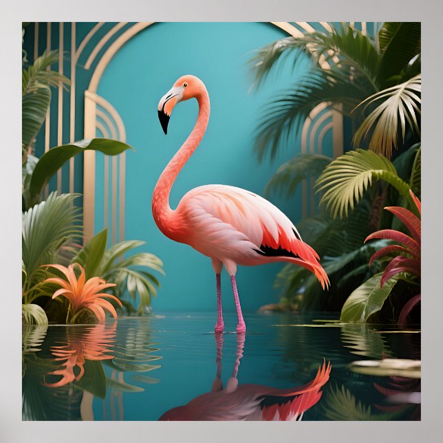 Flamingo Tropicales Spiegelbild Poster (Vorne)