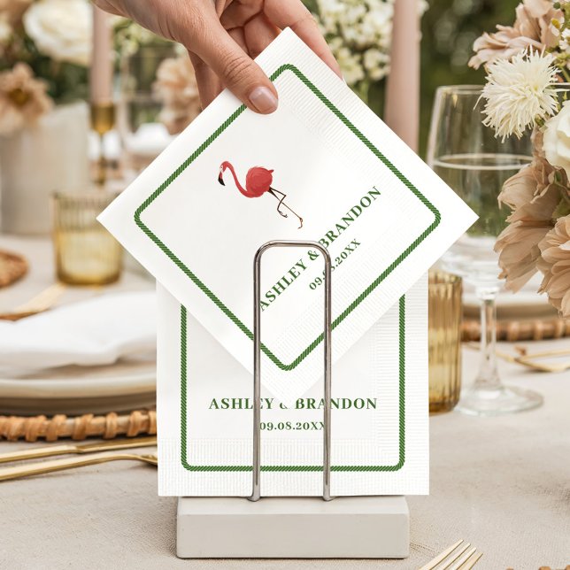 Flamingo Tropics Beach Coastal Retro Wedding Serviette (Von Creator hochgeladen)