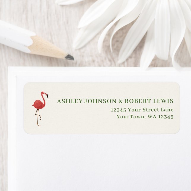Flamingo Tropics Retro Wedding Return Address (Insitu)