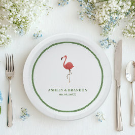 Flamingo Tropics Strand Küsten Retro-Hochzeit Pappteller