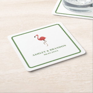 Flamingo Tropics Strand Küsten Retro Hochzeit Rechteckiger Pappuntersetzer