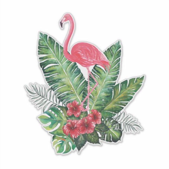 Flamingo tropische Blätter Aufkleber (Vorderseite)