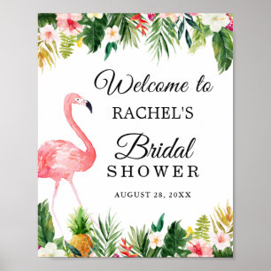 Flamingo Tropische Blätter Florale Hochzeitsdusche Poster