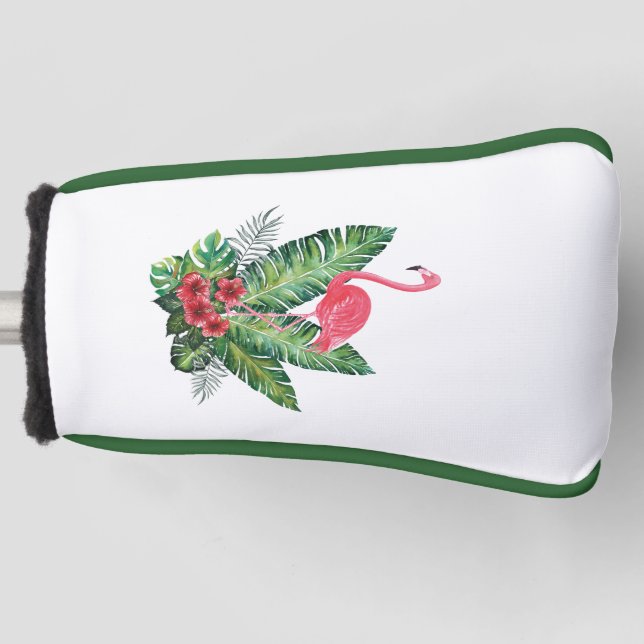 Flamingo tropische Blätter Putter Golf Headcover (Vorderseite)