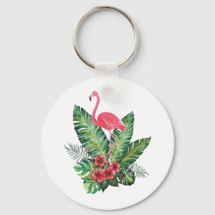 Flamingo tropische Blätter Schlüsselanhänger