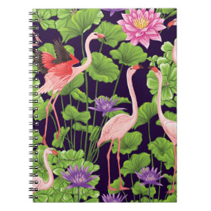 Flamingo, tropische Pflanze, schwarzer Hintergrund Notizblock