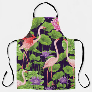 Flamingo, tropische Pflanze, schwarzer Hintergrund Schürze