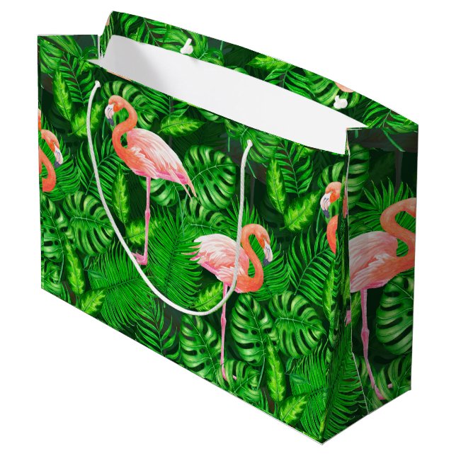 Flamingo tropische Wasserfarbe Große Geschenktüte (Rückseite Schrägansicht)