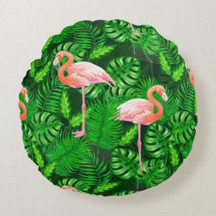 Flamingo tropische Wasserfarbe Rundes Kissen