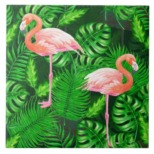 Flamingo tropisches Aquarell Fliese (Vorderseite)