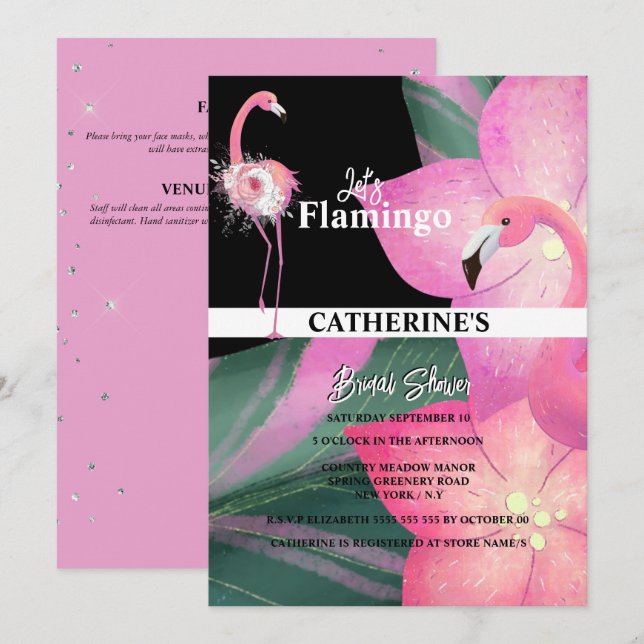 Flamingo tropisches Brautparty Einladung (Vorne/Hinten)
